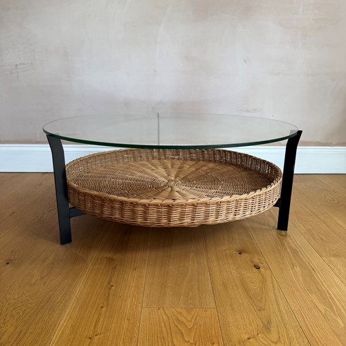 1960’S Wicker And Glass Two Tier Coffee Table 
