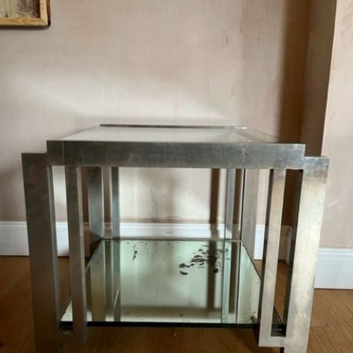 French Modernist Nickel On Brass Two Tier Side Table C.1940'S
