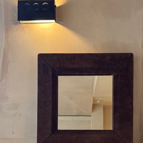French 1970’S Brown Suede Framed Mirror