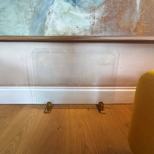 French Modernist Glass And Bronze Fire Screen