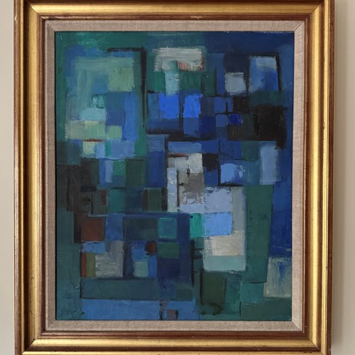 French 1970’S Blue Abstract Painting 