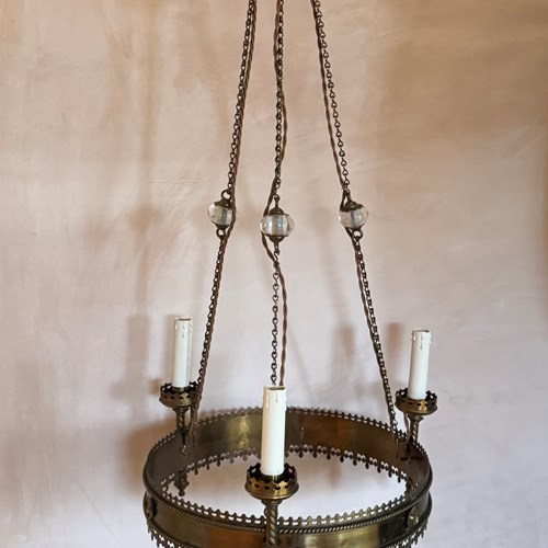 English Arts & Crafts Brass And Glass Ceiling Pendant