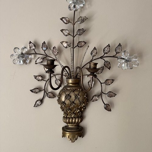 Stunning Large Gilt Metal And Glass Wall Light Banci Italy