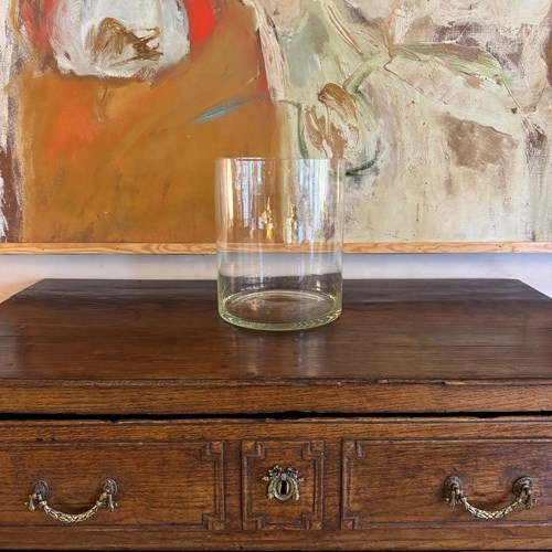 Large French 1970’S Handblown Glass Vase Cylindrical Shaped