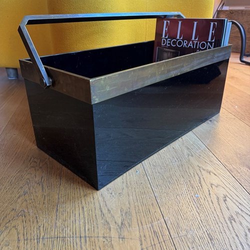 French Black Lucite And Bronze Magazine Rack Attributed To Dior