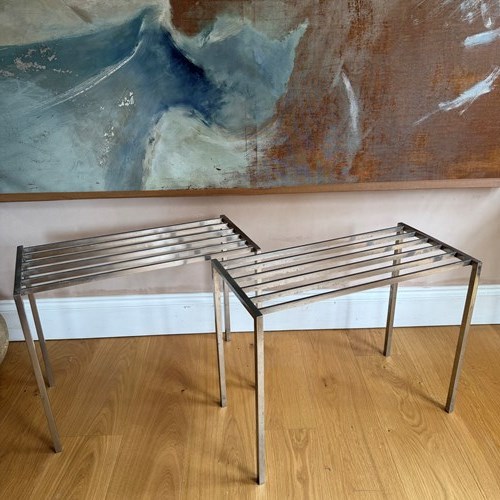 Pair Of Elegant Nickel On Steel Benches/Tables C.1970’S