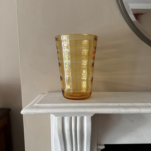 Heavy Handblown Amber Coloured Vase.