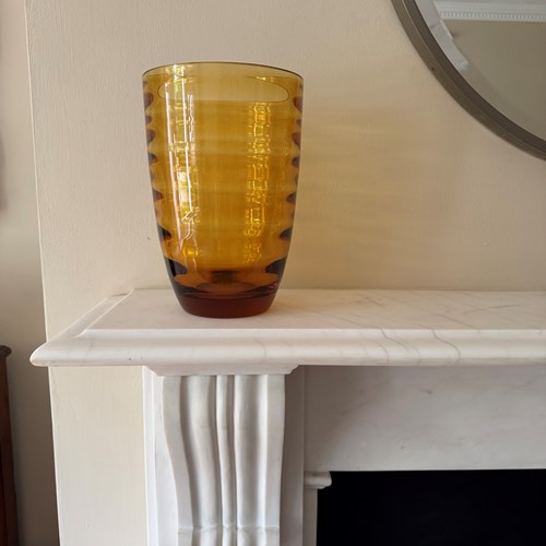 Dark Orange Handblown Ribbed Vase C.1950'S