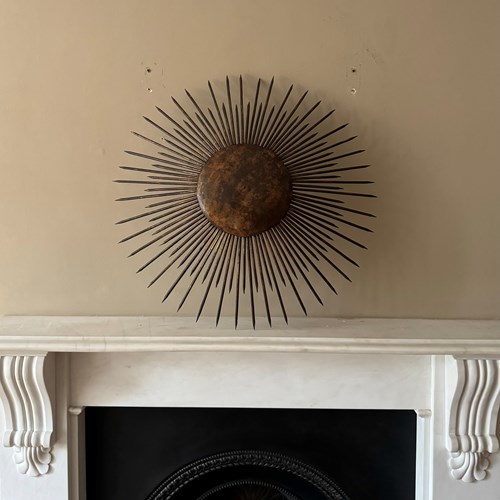 Large Sunburst 1950’S Gilded Iron Ceiling Light