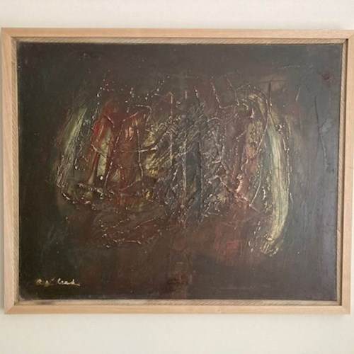French 1960'S Deep Brown Abstract Painting. Reframed. Indistinctly Signed