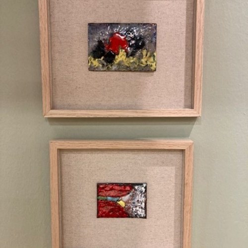 Pair Of Small Enamel Abstract Pictures. French C.1960'S