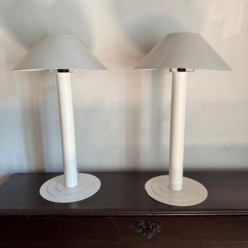Pair Of White Metal Table Lamps By Lyfa