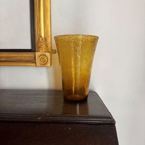 French Amber Coloured Bubble Glass Biot Vase