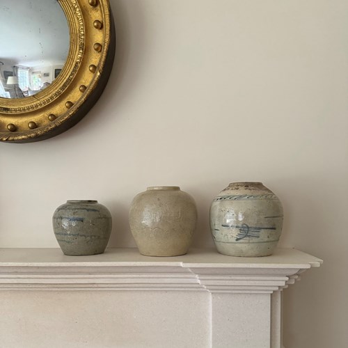 Set Of Three Glazed Ginger Pots Jars