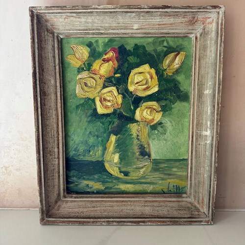 French 1950’S Still Life Painting Of Flowers