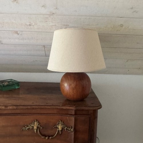 A French 1970'S  Large Solid Wood Sphere Lamp