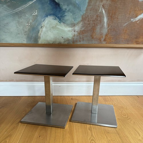 A Pair Of Brushed Steel Side Tables Style Of Francois Monnet