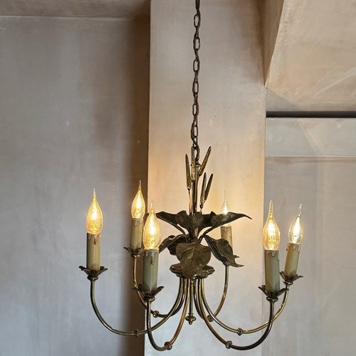 French Bronze Leaf Chandelier Attributed To Maison Charles
