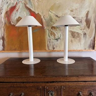 Pair Of White Metal Table Lamps By ...