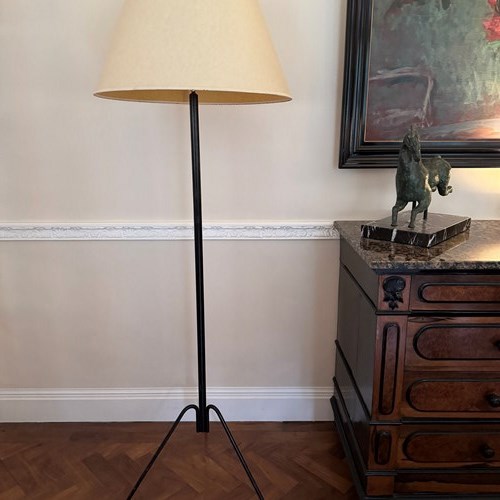 French 1950'S Black Metal Tripod Based Floor Lamp