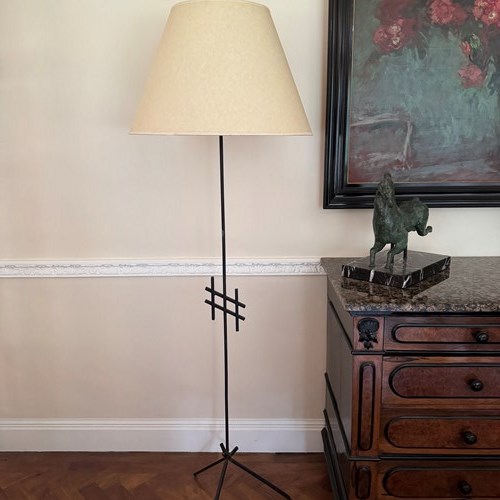 French 1950'S Black Metal Floor Lamp