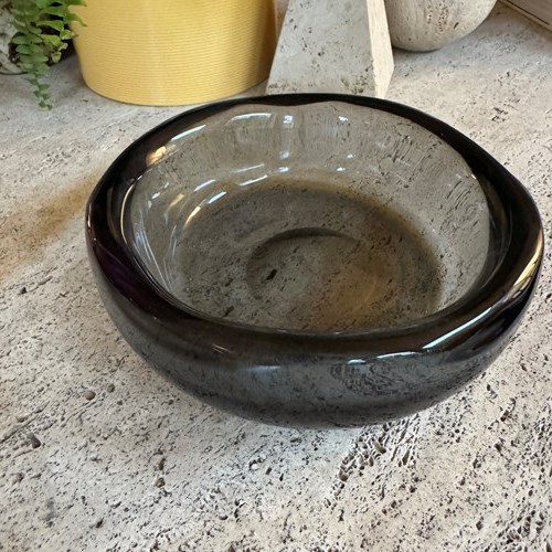 Heavy Grey Glass Vide Poche Bowl