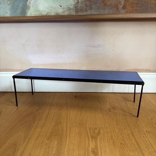 French Diminutive Low Blue Mirrored Coffee Table 