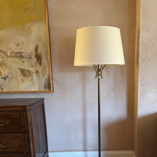 Italian 1950’S Gilt Metal Floor Lamp With Fontana Glass Base