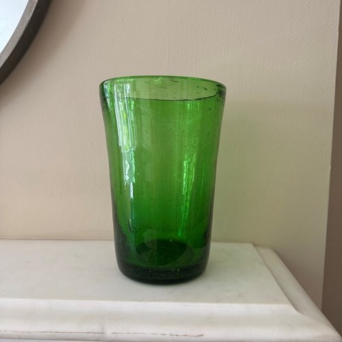 French Handblown Heavy Bubble Glass Vase Biot