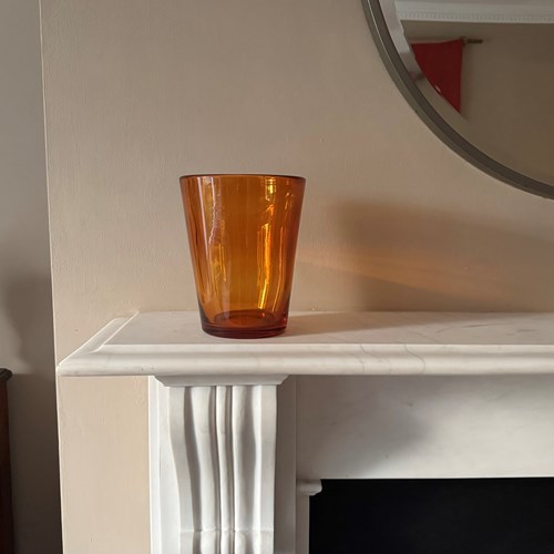 Heavy Thick Rimmed Deep Orange Handblown Vase C.1950’S