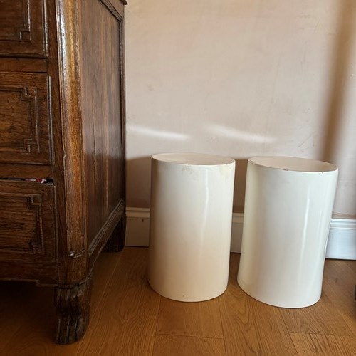 A Pair Of Cylindrical White Lacquered Fibreglass Side Tables C.1970’S