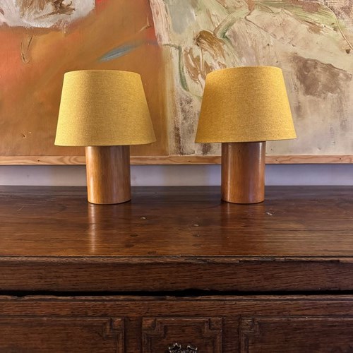 A Pair Of French 1970’S Turned Wood Lamps 