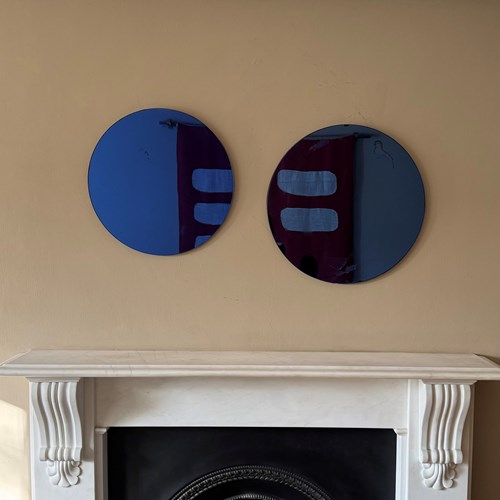 Set Of Two Italian Circular Blue Mirrors