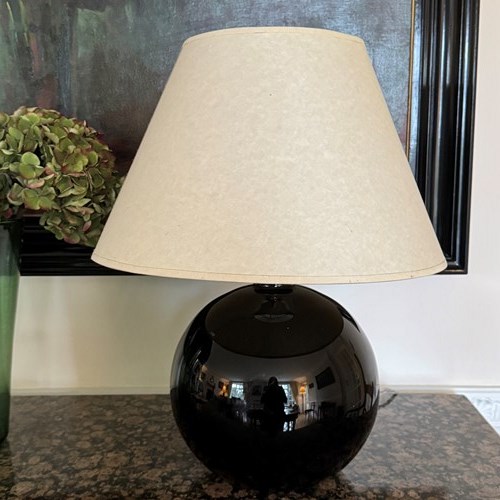 Large Black Opaline Glass Sphere Lamp Attributed To Jacques Adnet