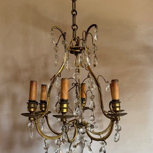 French Gilded Iron And Glass Chande...