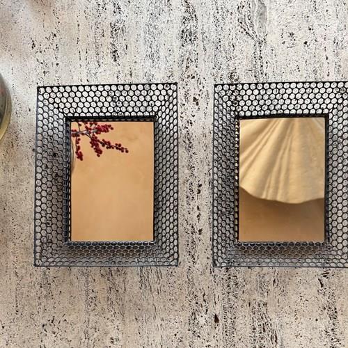 Pair Of Small French Pierced Metal Mirrors