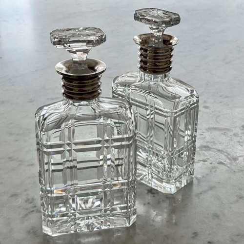 Impressive pair silver collar crystal decanters by Mappin & Webb