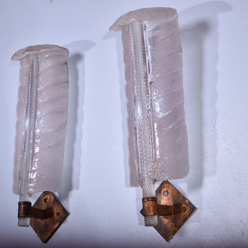 Pair Of Murano Glass “Feather” Sconces