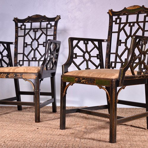 Pair Of Gilt & Black Japanned Armchairs