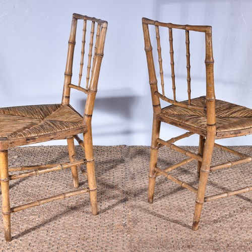 Pair Of Painted Faux Bamboo Side Chairs