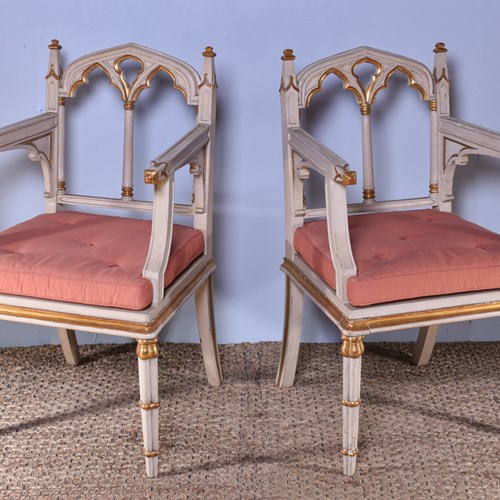 Pair Of Painted Gothic Style Armchairs