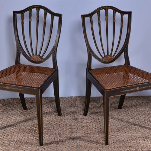 Pair Of George III Painted Sheild-Back Chairs