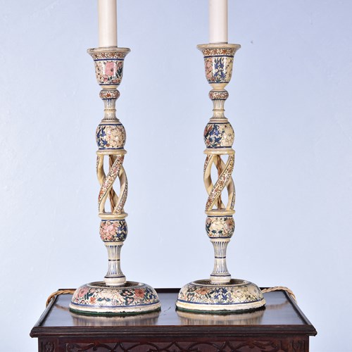 Pair Of Tall Kashmiri Table Lamps