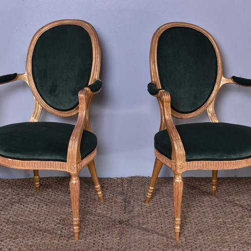 Pair Of Giltwood Open Armchairs