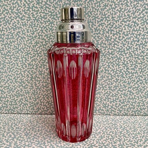 Large Cranberry Crystal Val St. Lambert Cocktail Shaker