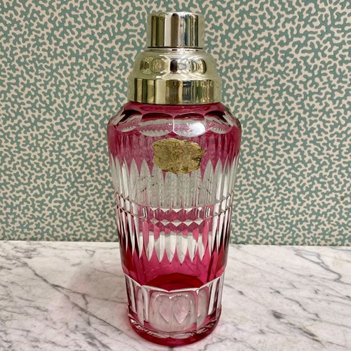 Rare 1950'S Val St. Lambert Pink Crystal Cocktail Shaker
