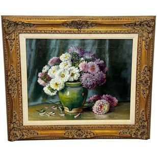 Victorian Oil Painting Flowers Chry...