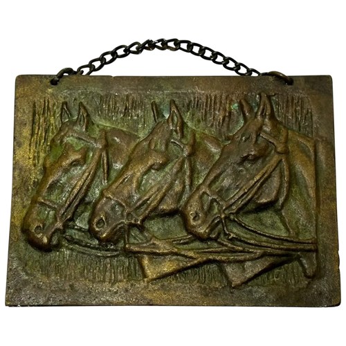 Art Deco Bronze 3 Bay Hunter Equine Horses Wall Sculpture