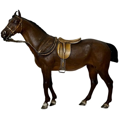 Victorian Austrian Bronze Sculpture Bay Hunter Horse By Franz Bergman