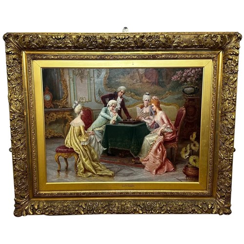 Mid 19Th Century Italian Genre Oil Painting A Chess Problem By Carlo Ferranti